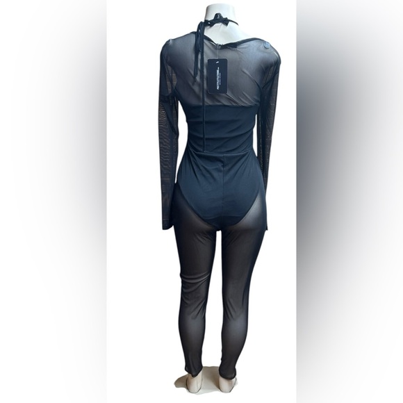 PrettyLittleThing .  Black Mesh Jumpsuit with Long Sleeves - Picture 3 of 7